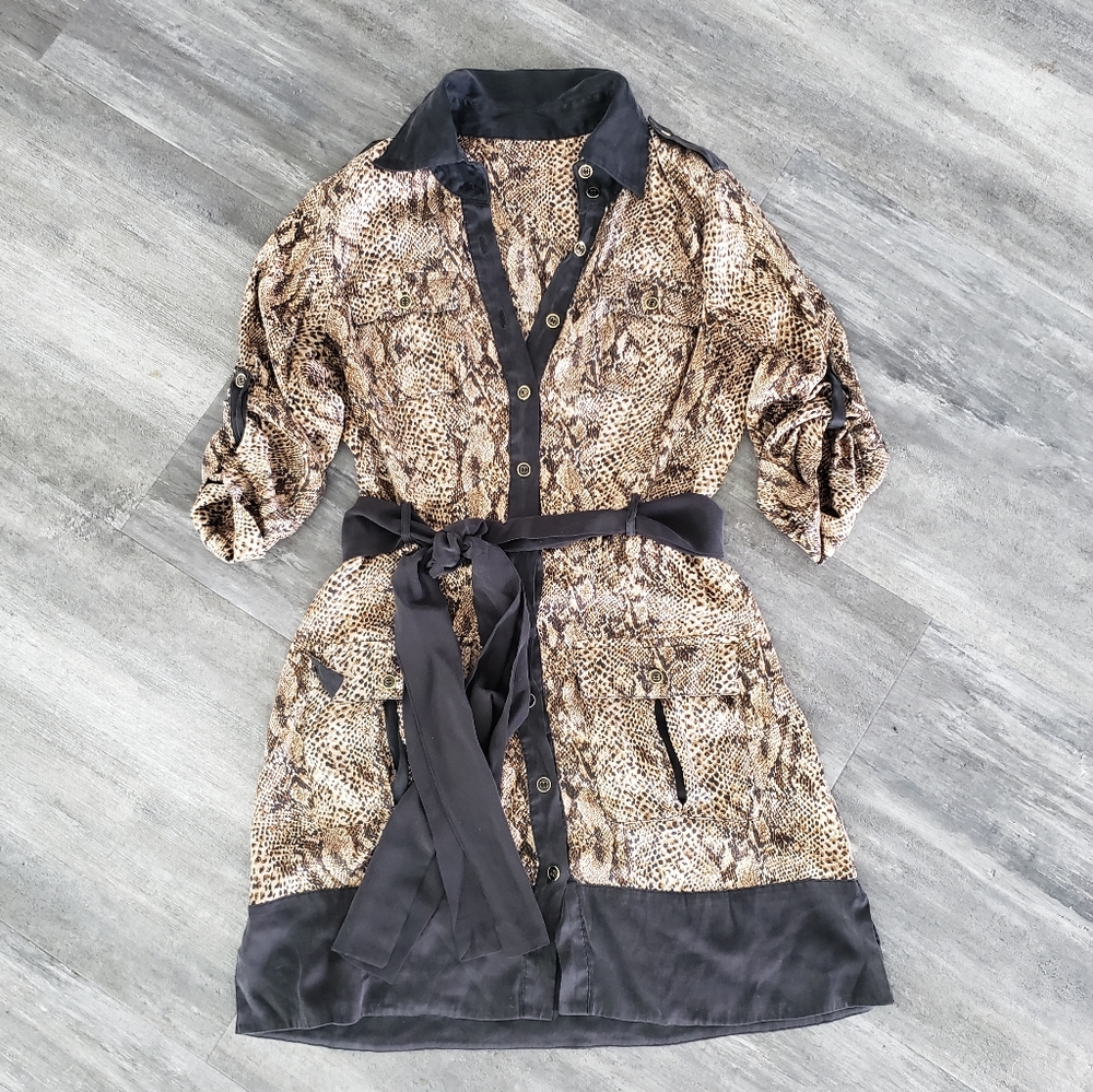 Nude Black Snakeskin Button Down Silky Mini